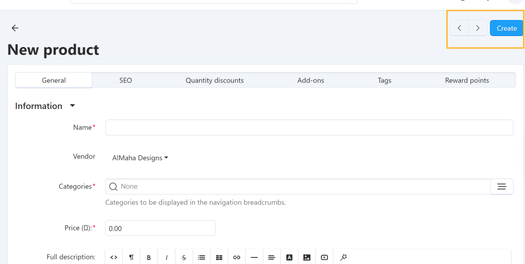 Product Creation Form