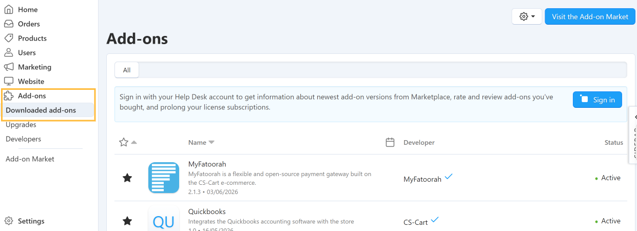 Add-ons Menu - Manage add-ons