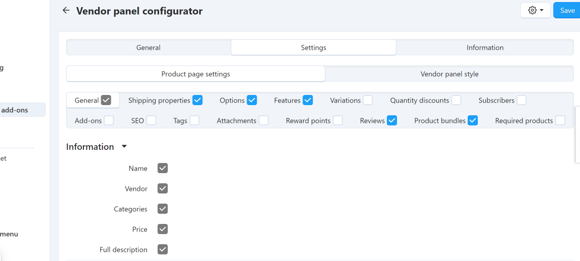 Settings Tab - Product Page Settings