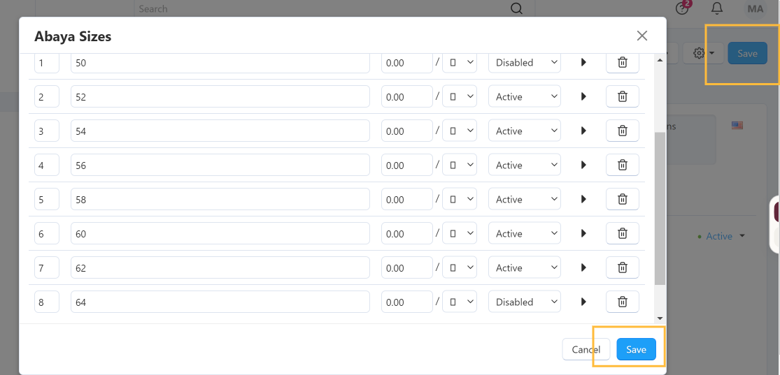 Product Options Section