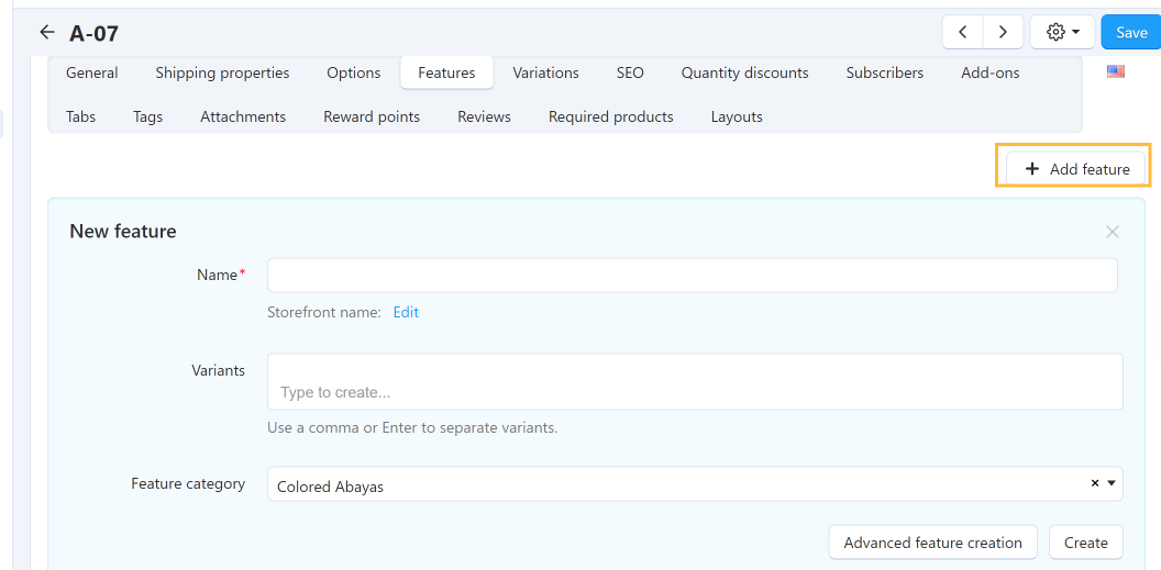 Assigning Features to a Product