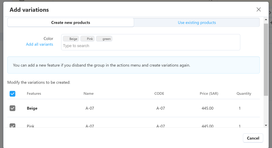 Add Feature Values