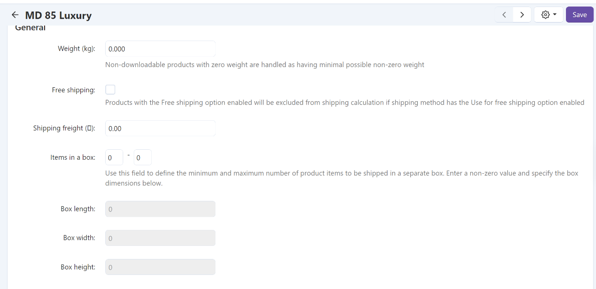 Product Shipping Properties
