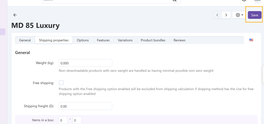 Save Shipping Properties