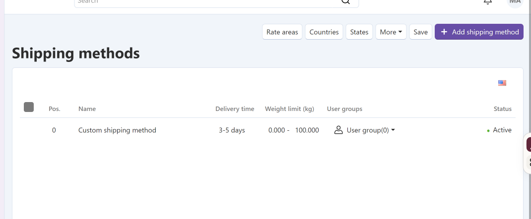 Shipping Methods List