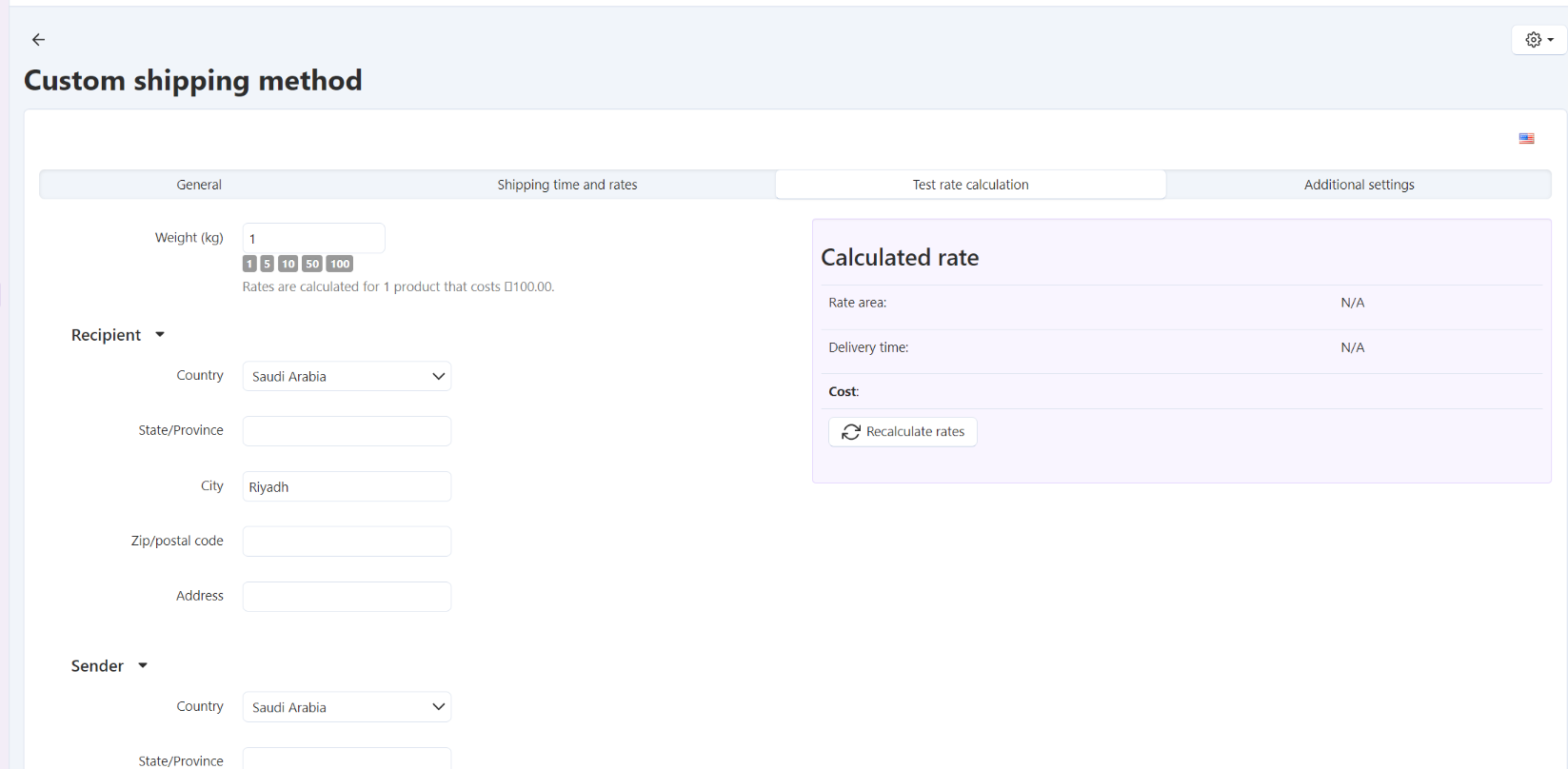 Test Rate Calculation Tab