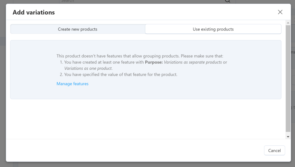Use Existing Products Tab